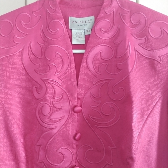 Papell Petites 100 percent Silk Pink Embroidered Blazer Jacket Formal 10P - Picture 2 of 14